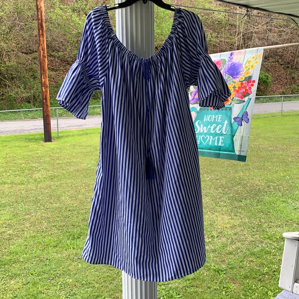 Cleo Striped Tassel Dress Blue White 3X